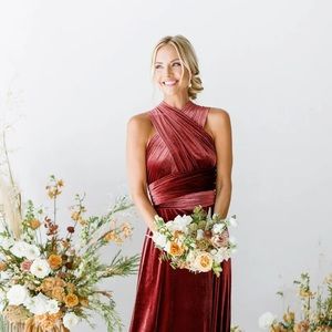 Revelry Micah Convertible Velvet Dress Terracotta